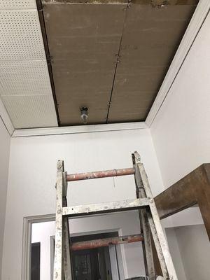 Water Damaged Ceiling Tiles And Drywall - Replaced Drywall