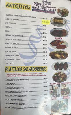 Antojitos and Salvadoran dishes.