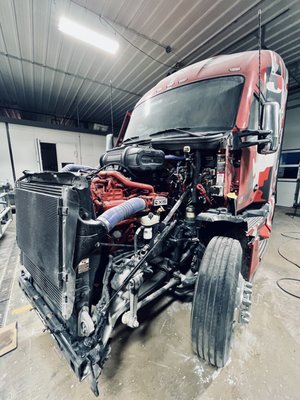 Semi-Truck being repaired at Tag Repair Center - Engine Rebuild - Heavy Duty Repairs