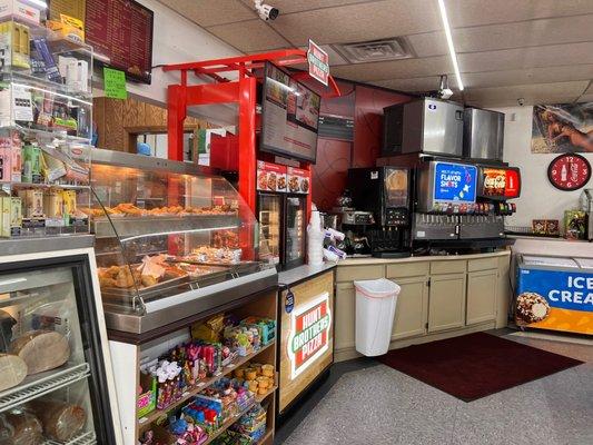 Fried food, pizza, and drink station