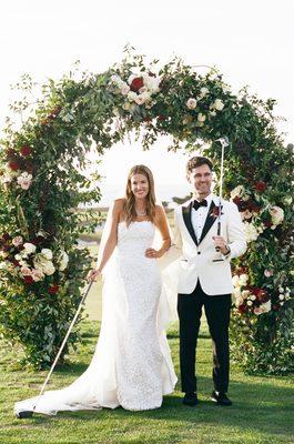 Bride and Groom tee off at Pebble Beach ceremony.