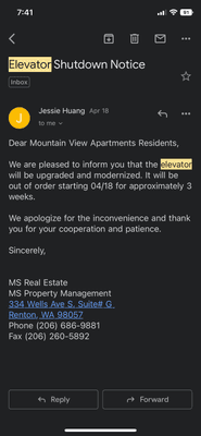 Todays date is  08/16/2023 so it's officially been four months without an elevator. Imagine carrying groceries down four flights of stairs