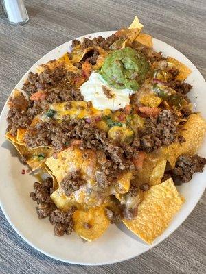 Ground beef nachos. Pretty big appetizer