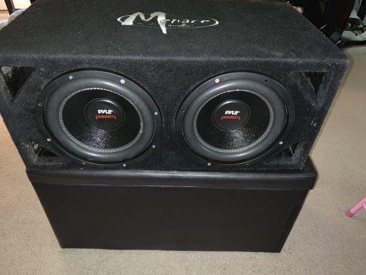 Subwoofer and amp after being tested