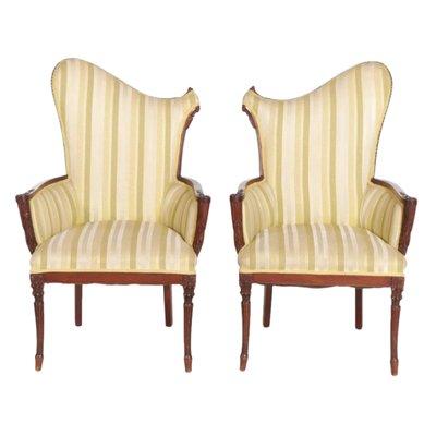 Grosfeld House Hollywood Regency Asymmetric Mahogany Yellow Stripe Pair of Armchairs, Mid-20th Century