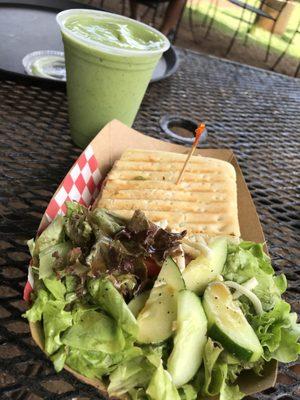 Veggie Panini and side salad! Also the kale smoothie! All super yummy! Especially the salad dressing!