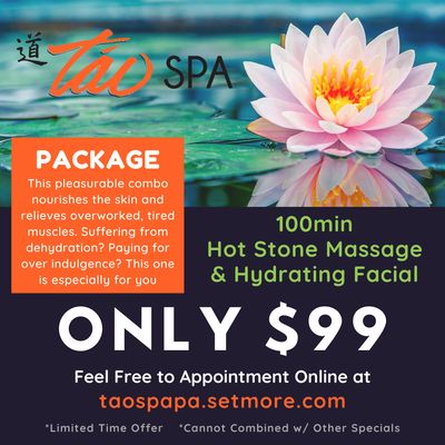 100min Hot Stone Massage & Hydrating Facial ONLY $99