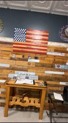 The story wall dedicated to their service and all hand built.