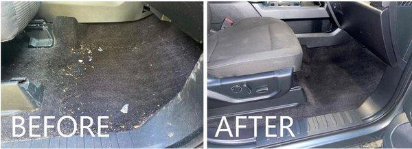 Before and after photo of our basic interior detail