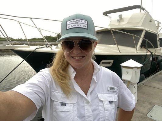 Captain Lauren with the vessel of Lady Pirates Adventures, Ghost Galleon.