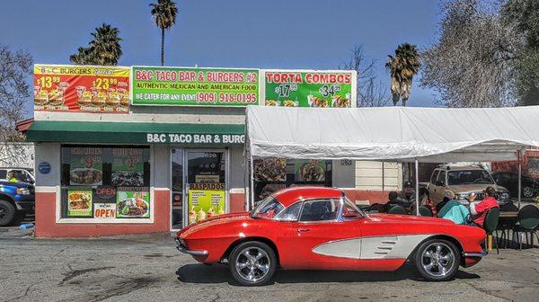 B&C Burger Bar and Tacos with classic 1956 Chevrolet Corvette