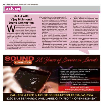 Ask US!! All your Home Automation questions answered in this Q&A. As featured in the Laredo Morning Times!!