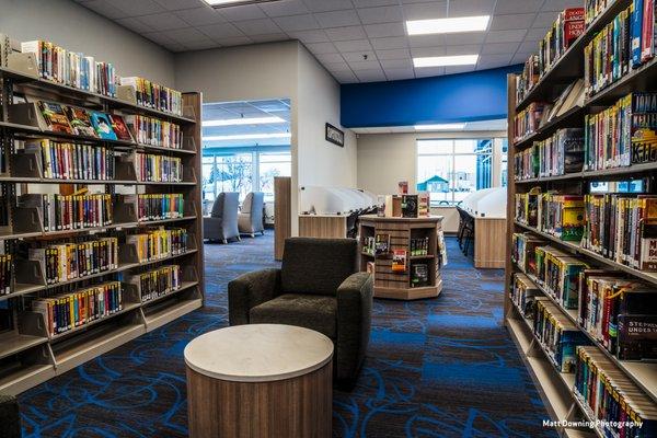 View from the Large Print area to the computer area and magazine section.