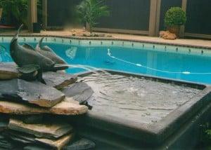 Pool and landscape with hardscape.