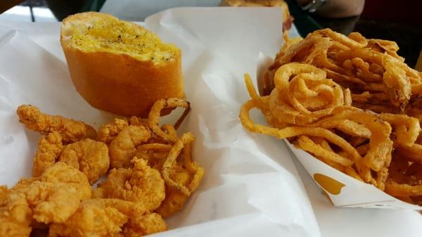 This is the shrimp basket after a few bites,onion rings were grest.