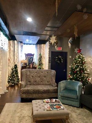 Waiting room decorated for the holidays!