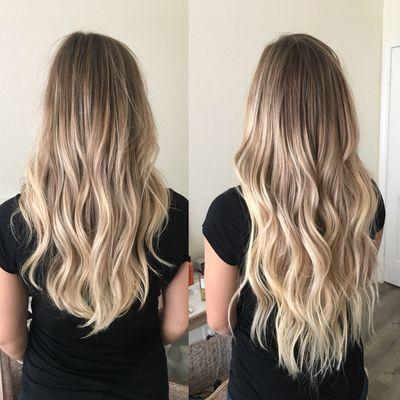 Balayage and clip in hair extensions