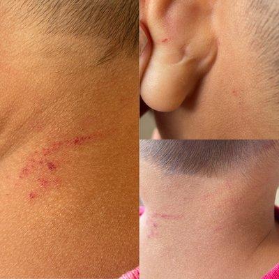 My son who has never cried during cuts was frightened and uncomfortable during his cut with Romelia.