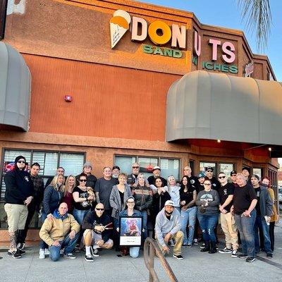 Me and my friends who come to the donut shop. RIP Kenny (who was also a customer)