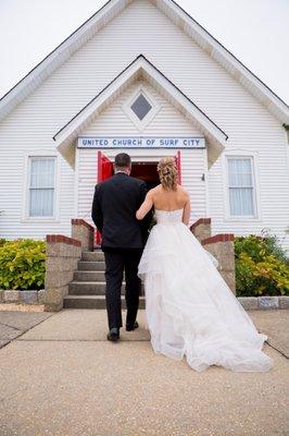 My father walking me into the church!