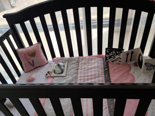 Crib used but definitely solid and good shape for $30 with bedding $60