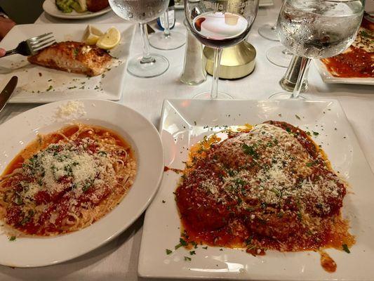 Shrimp parm and linguini