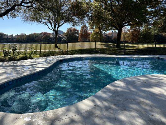 Recently remodeled pool in N Dallas.  Tile, plaster and all new decking.