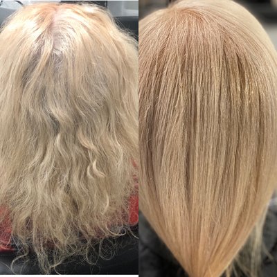 Hair rehab! Olaplex treatments and professional hair color transformed her hair into gorgeous healthy long silky smooth hair