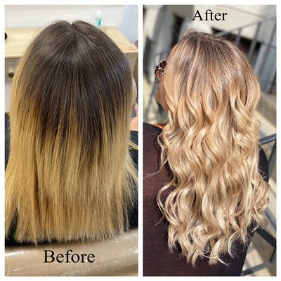 Hair color correction and hand-tied weft extensions