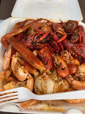 Crawfish, shrimp, crab leg platter