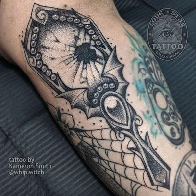 Blackwork, shattered mirror tattoo by @whip.witch  Check out Kam's work on our website, and fill out a contact form!