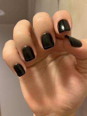 Black gel matte with a glossy gel french tip.