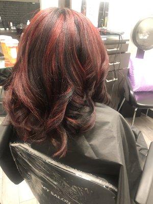 Two Toned Red Highlights and Silkpress