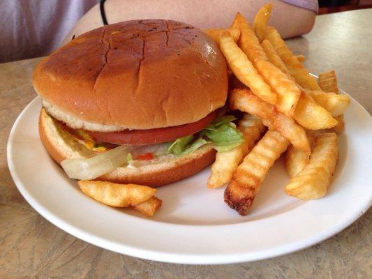 Cheese Burger with fries. Great portion sizes. Enough to take home if needed. Great food. Friendly service.