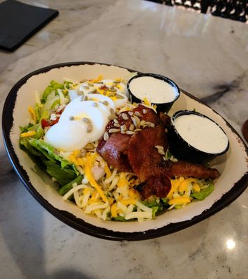 House salad - held the cucumbers and added hard boiled egg. Tastiest house salad I've had in a long time!