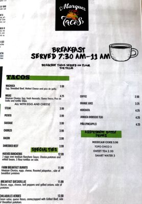 Breakfast menu till 11am