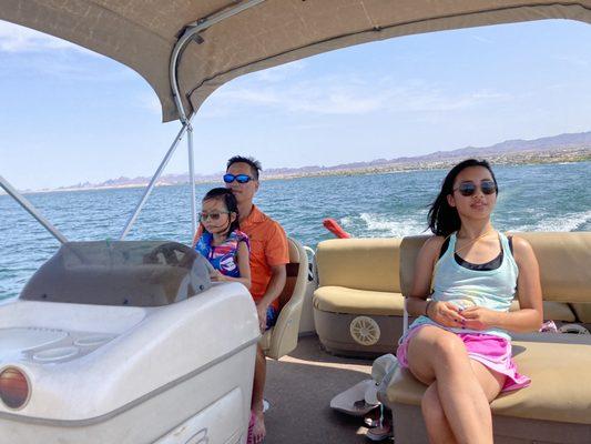 Happy daughters on Patrick's pontoon