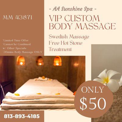 One Complimentary Massage Session
 After 10 Visits 
 Call us at 813-893-4185