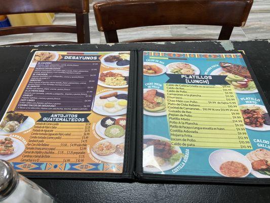 Breakfast and lunch menu