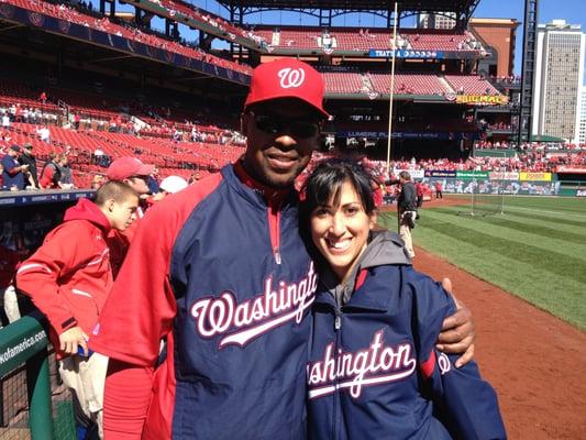 Ninotch owner, Tatiana with Bo Porter.  Working in St. Louis for Postseason Nats game.