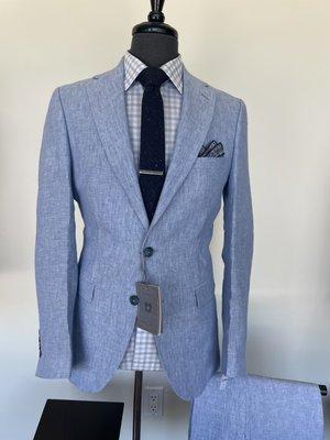 Blue linen suit