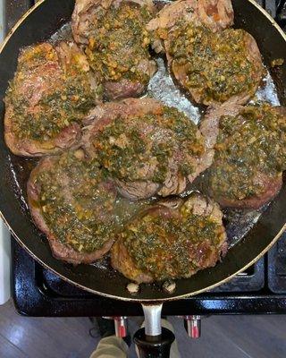 Pan Seared Lambchops with zaatar spice and olive oil.