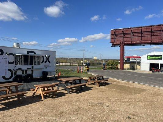 Entrance and parking for Box Box Food