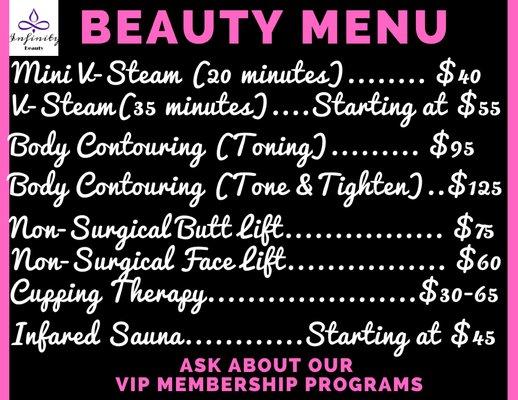 Services available at Infinity Beauty