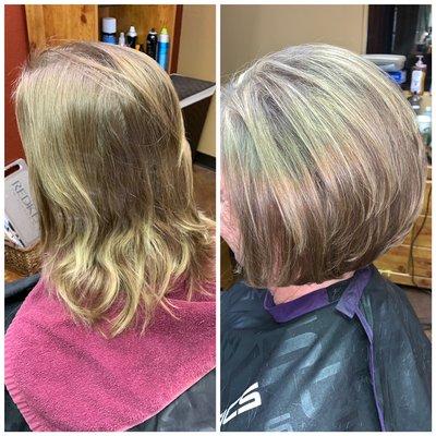 Before and after highlights and haircut!