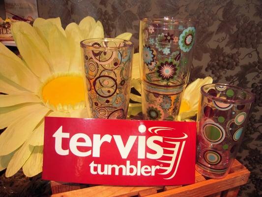 Adrians has a huge display of Tervis Tumblers... Made in the USA...Keeps hot drinks HOT and cold drinks COLD.