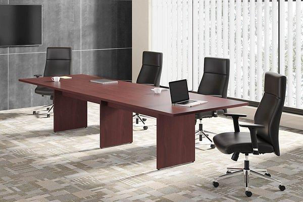 Rectangular Conference Table with Slab Bases and High Back Executive Leather Task Chairs