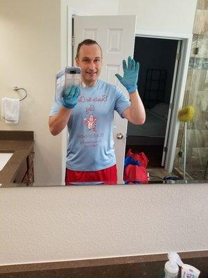 Brandon the Cleaning Guy, with gloves! :)