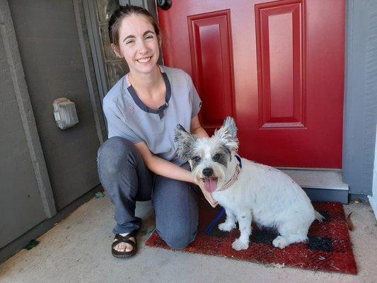 Becca with a happy pup after her summer haircut