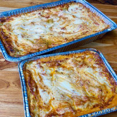 Take home lasagna trays for family dinners and catering